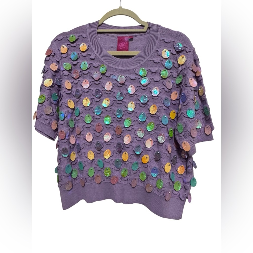 QUEEN OF SPARKLES Lavender Sequin Sweater - size M - NWOT